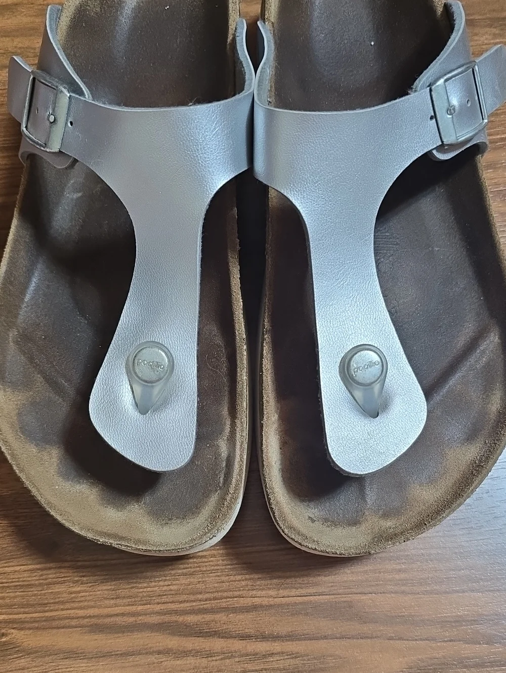 Papillio Birkenstock Gizah Silver Leather Toe-Post Platform Sandals